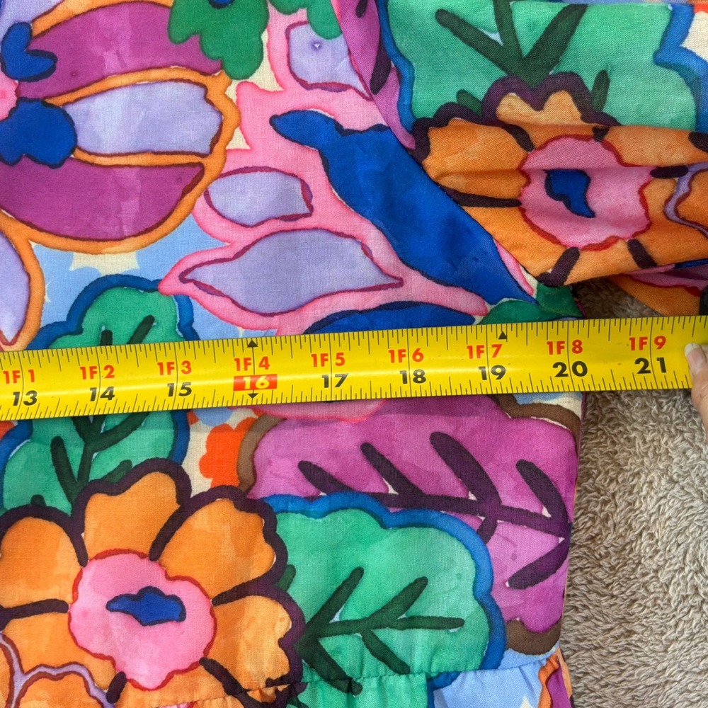 THML Floral Tiered Mini Dress L Multi Color Floral Puff Sleeve Statement - Picture 3 of 8